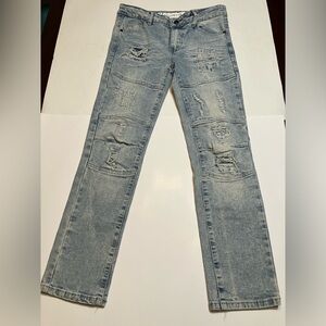 RGSTR Distressed Pants Boys Youth Size 14 Blue Motorcycle Ripped Straight Denim